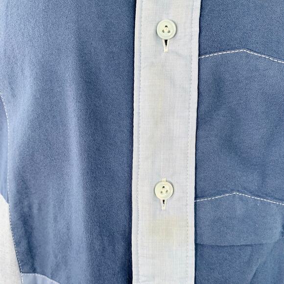 NEEDLES L Blue Light Blue Patchwork Deconstructed Cotton Blend Long Sleeve Shirt - Picture 8 of 10